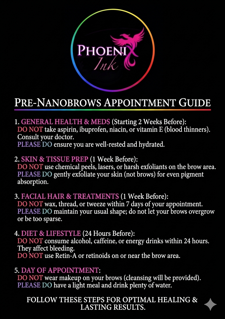 Pre-Nanobrows Appointment Guide flyer